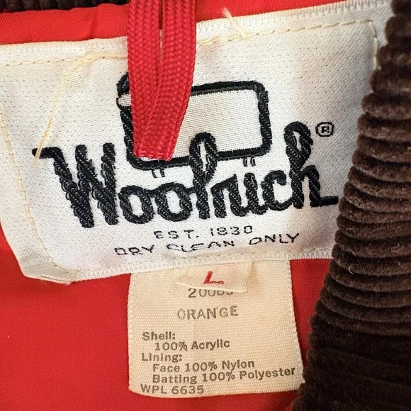 VTG Woolrich Hunting Jacket Large Orange Quilted Lined Flap Pocket Field Outdoor